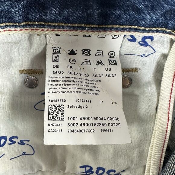 HUGO BOSS Selvedge-2 Men's Distressed Button Fly Straight Fit Denim Jeans 36X30 - Picture 10 of 16